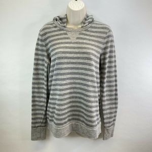 Three Dots Womens Grey Striped Long Sleeve Hoodie